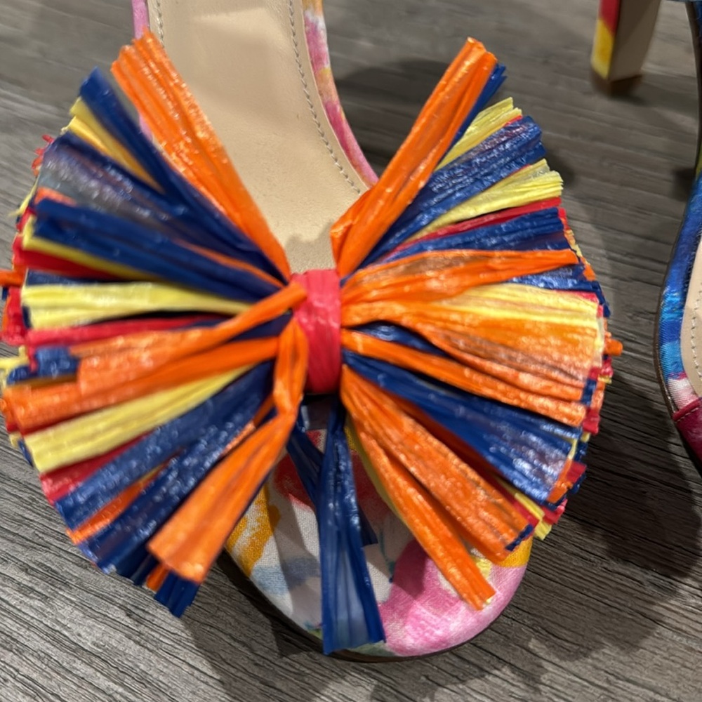 J. Crew Collection multicolor raffia bow ankle strap heels - Picture 2 of 6